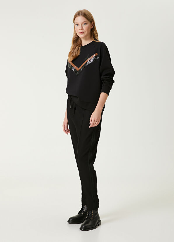 Black Patent Leather Stripe Sweatshirt Beymen Club Black Patent Leather Stripe Sweatshirt - 3