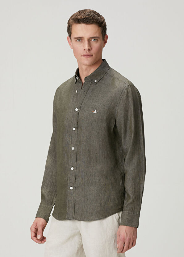 Beymen Club Comfort Fit Haki Keten Gömlek - 4