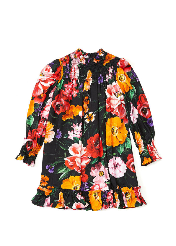 Dolce&Gabbana Çok Renkli Gül Desenli Kız Çocuk Elbise - 1
