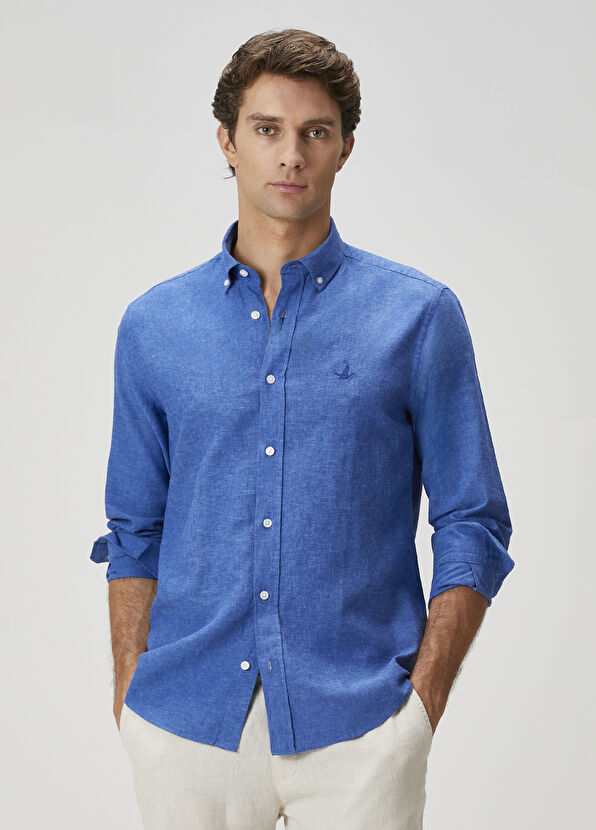 Beymen Club Comfort Fit Kobalt Keten Gömlek - 1