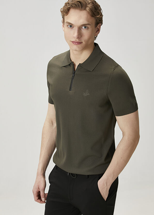 Beymen Club Koyu Haki Polo Yaka Kısa Kollu Triko - 1