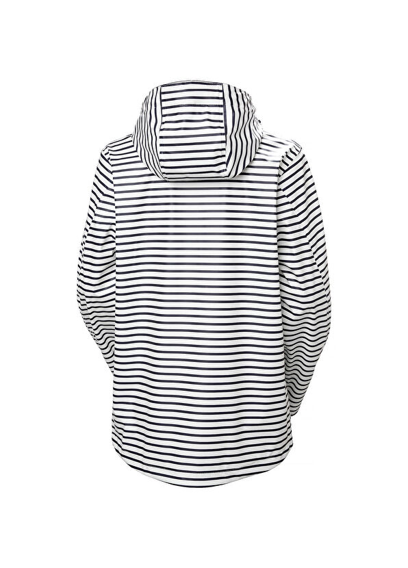 W Moss White Çizgili Kapüşonlu Kadın Yağmur Ceketi - Görsel 3