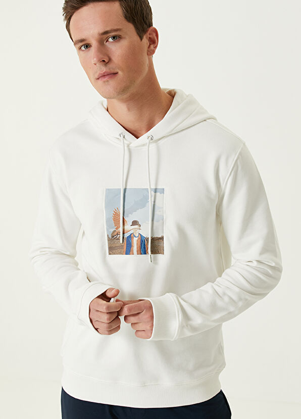 Beymen Club Beyaz Kapüşonlu Şapkalı Adam Detaylı Sweatshirt - 2