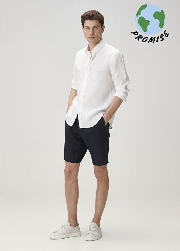 Beymen Collection Lacivert Keten Bermuda - 1