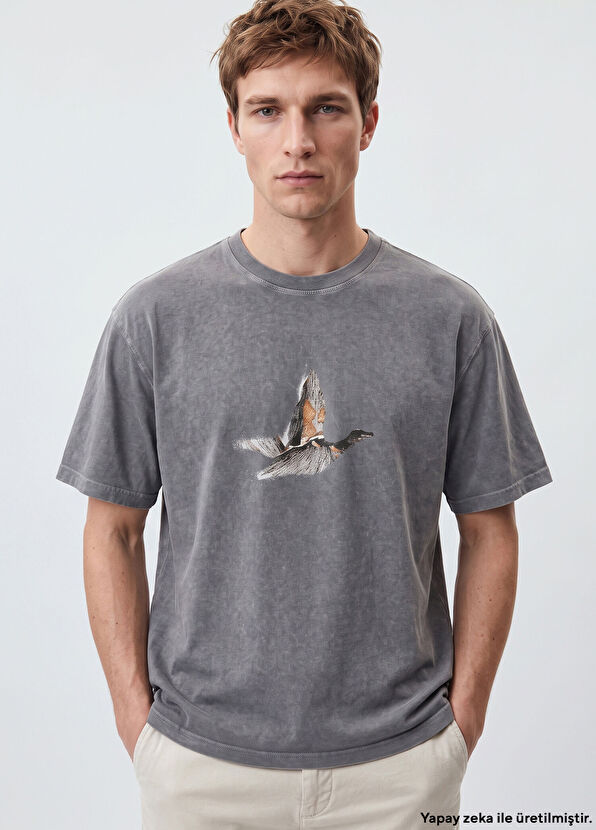 Beymen Club Antrasit Antik Parça Boya Logolu Oversize T-shirt - 1