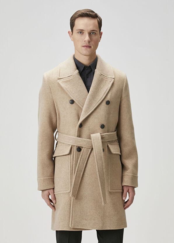 Beymen Club Beige Double-Breasted Wool Coat - 2