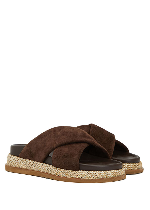 Beymen Club Brown Straw Wrap Women's Suede Slippers - 2