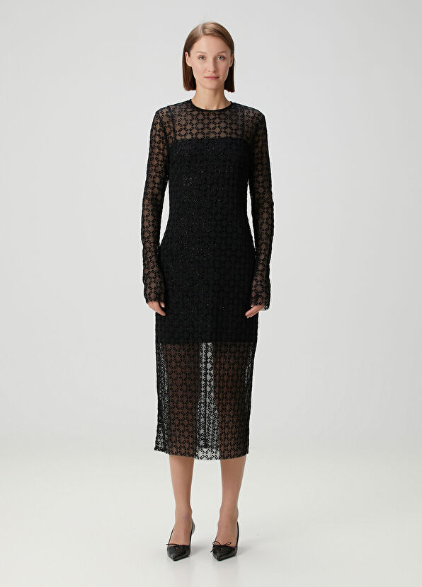 Givenchy Siyah Monogram Midi Tül Kokteyl Elbise - 2
