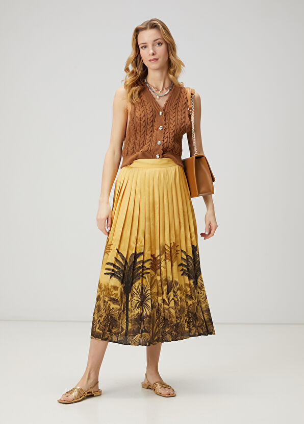 Beymen Club Yellow Patterned Pleated Midi Skirt - 2