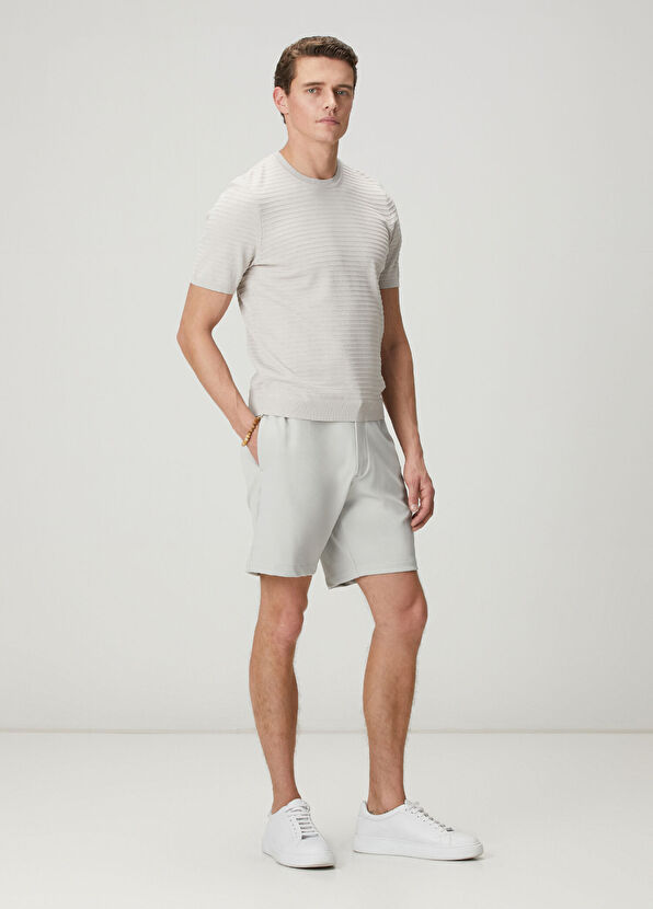 Beymen Club Grey Horizontal Knit Textured Short Sleeve Sweater - 3