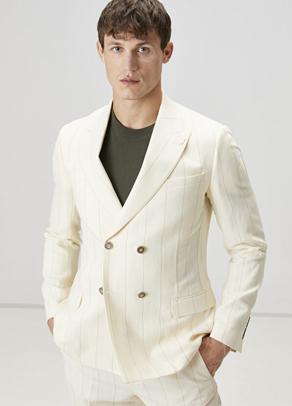 Beymen Club White Stripes Double-Breasted Jacket - 1