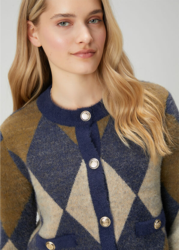 Beymen Club Navy Blue Khaki Patterned Cardigan - 2