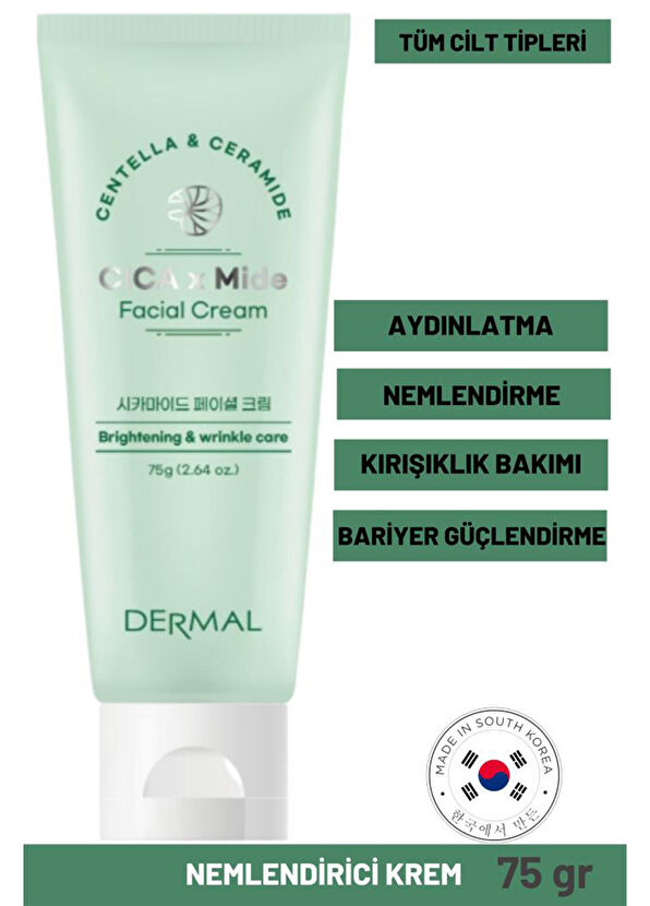 Dermal CICA x Mide Facial Cream Centella Asiatica ve Seramid Özlü Aydınlatıcı ve Kırışıklık Karşıtı Yüz Kremi 75 ml - 2