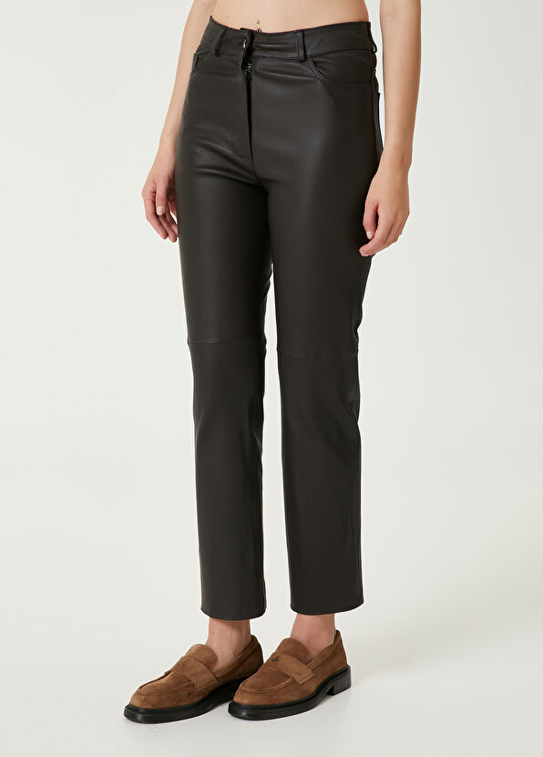 Beymen Club Skinny Fit Brown Leather Pants - 3