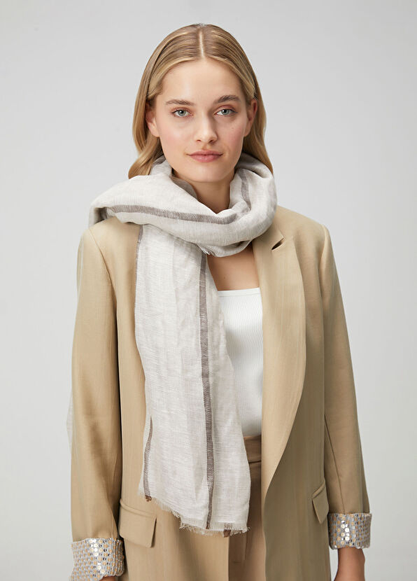 Beymen Club Beige Striped Women's Linen Shawl - 1