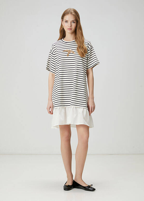 Beymen Club Lacivert Beyaz Taşlı Kuş Detaylı Elbise - 4