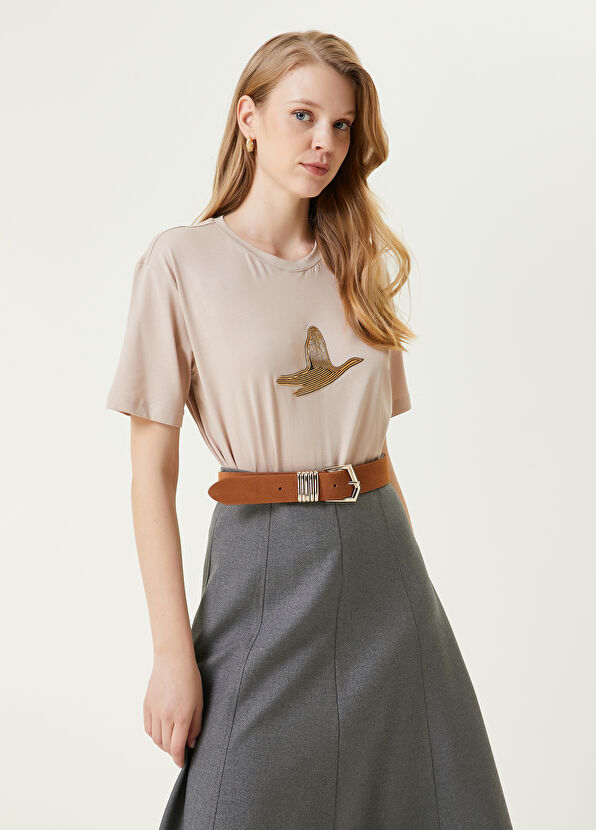 Beymen Club Deve Tüyü Taşlı Kuş Detaylı T-shirt - 4