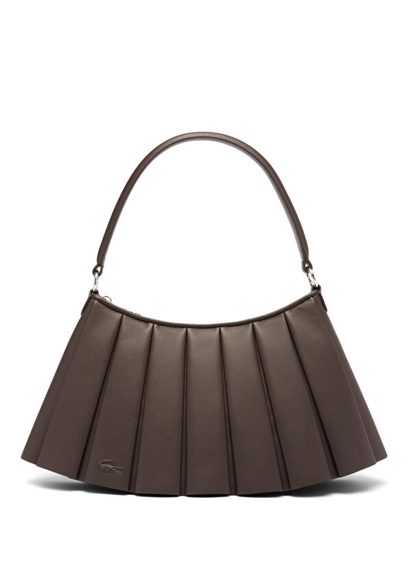 Lacoste Lenglen Dark Brown Leather Medium Women's Shoulder Bag - 1