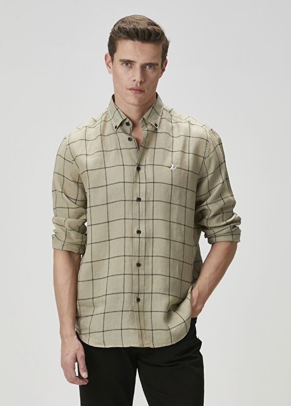 Beymen Club Comfort Fit Açık Haki Keten Gömlek - 2