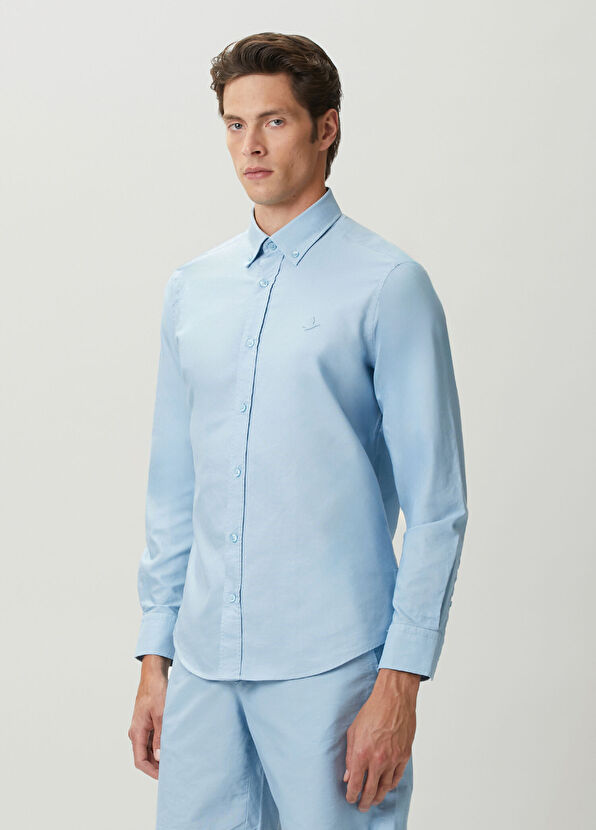 Beymen Club Açık Mavi Parça Boya Comfort Fit Oxford Gömlek - 4
