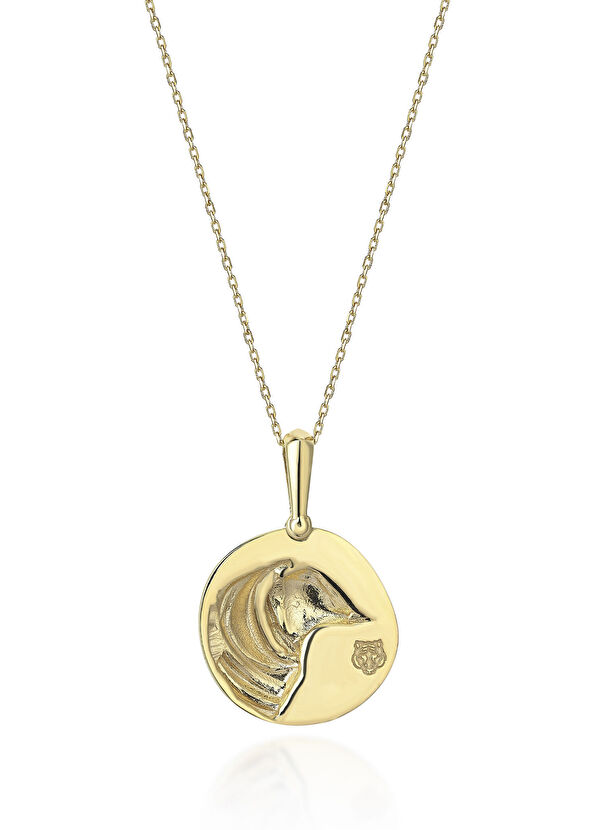 Kaplan Madalyon 14 Ayar Altın Kaplama 925 Ayar Gümüş Erkek Kolye - Görsel 3