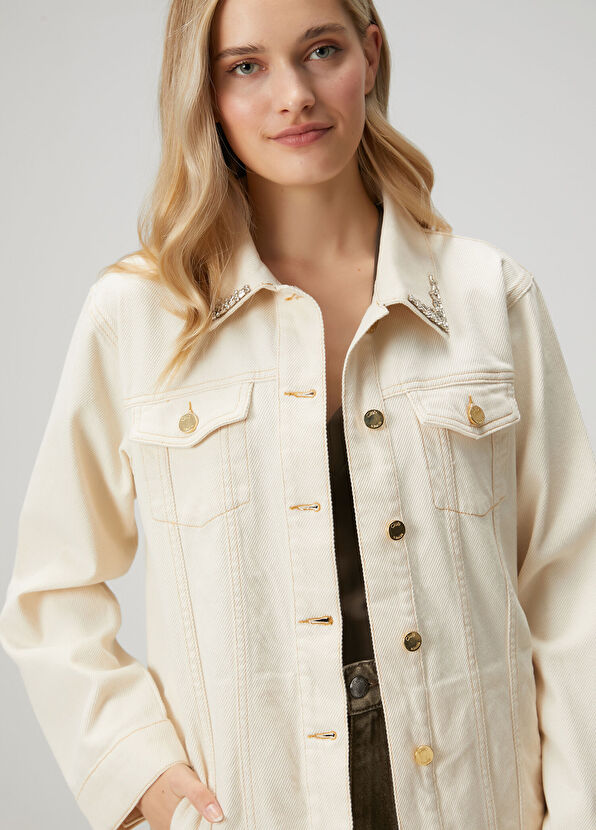 Beymen Club Ekru Taşlı Gömlek Formlu Denim Ceket - 2