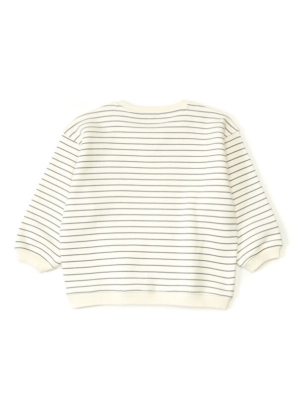 Konges Slojd Beyaz Mavi Çizgili Çocuk Organik Pamuk Sweatshirt - 2