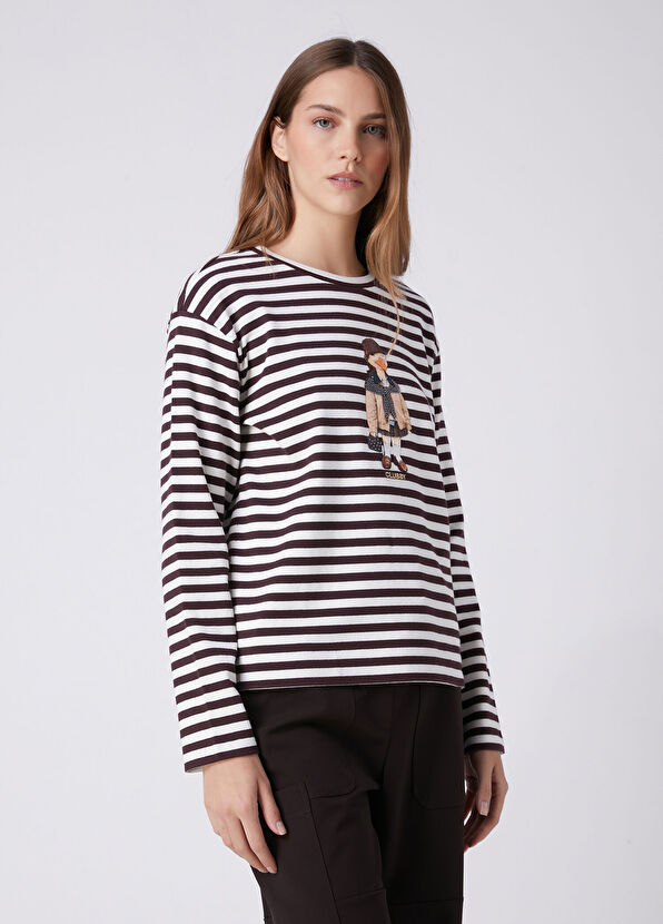 Beymen Club Clubby Burgundy White Striped Sweatshirt - 4