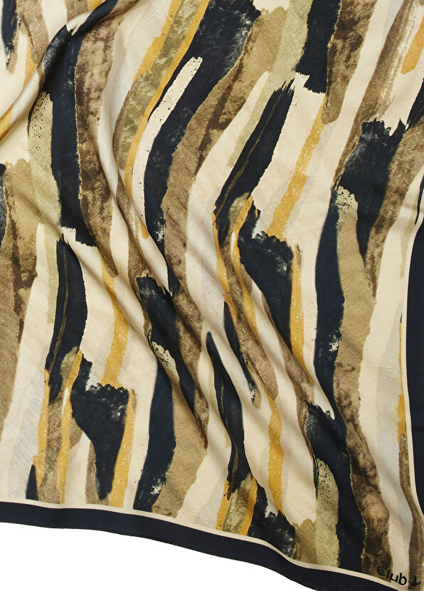 Beymen Club Khaki Brush Print Silk Scarf - 2