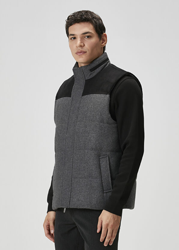 Beymen Club Antrasit Melanj Süet Garnili Yün Yelek - 4