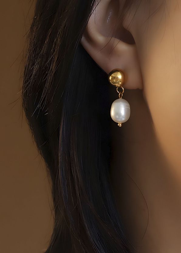 Pera Collection Lumi Gold Plated Pearl Women's Earrings - 4