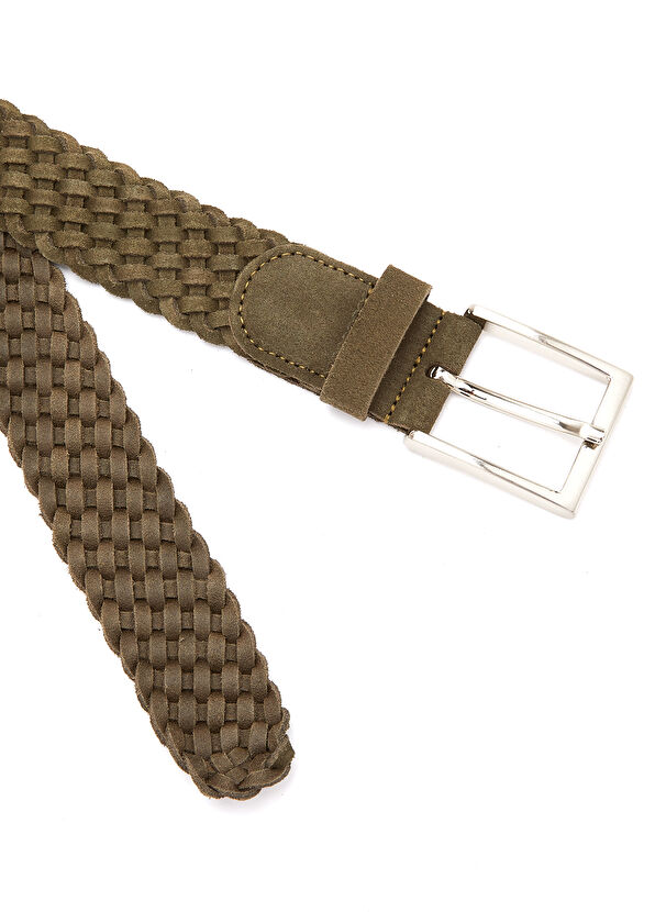 Beymen Club Haki Örgü Dokulu Erkek Deri Kemer - 2