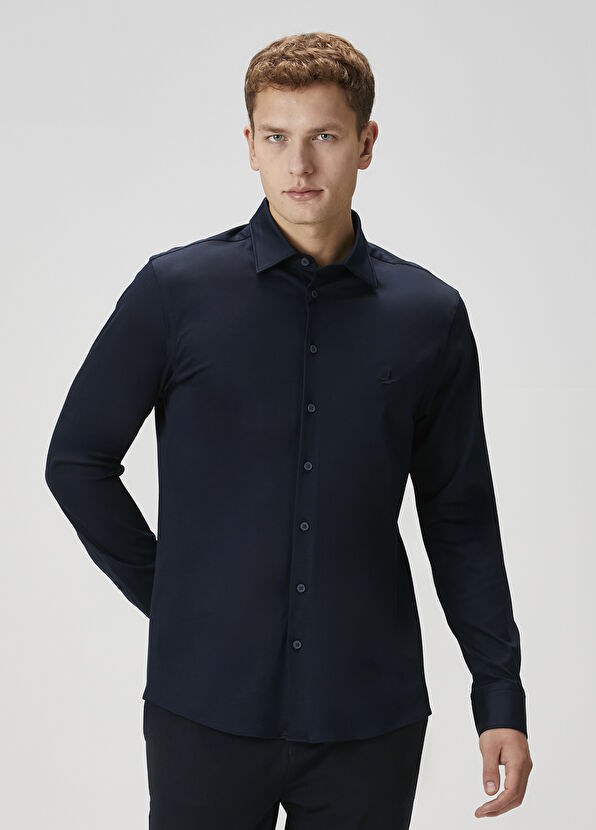 Beymen Club Slim Fit Lacivert Pensli Örme Gömlek - 1