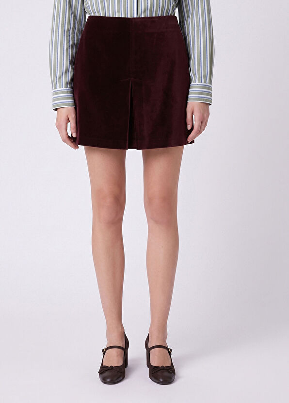 Beymen Club Burgundy A-Line Mini Velvet Skirt - 2
