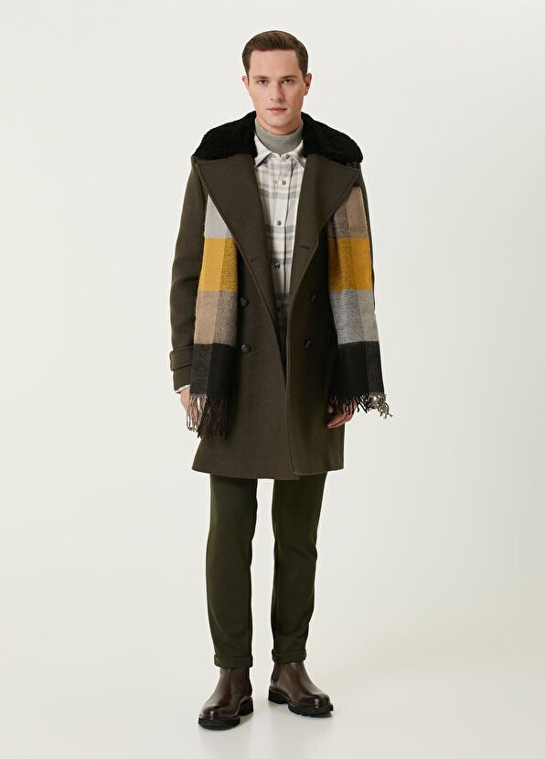 Beymen Club Haki Yakası Shearling Detaylı Yün Kruvaze Palto - 3