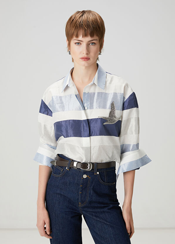 Beymen Club Mavi Beyaz Çizgili Gömlek - 1