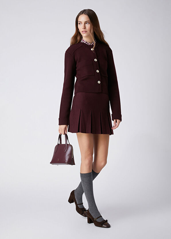 Beymen Club Bordo Pileli Mini Triko Etek - 1