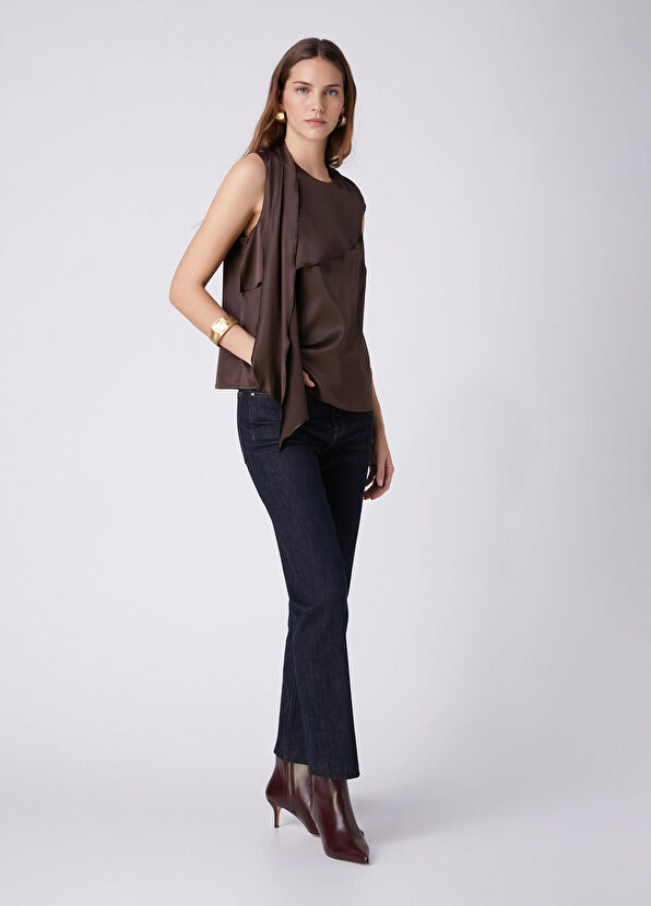 Beymen Club Brown Scarf Detailed Silk Blouse - 3