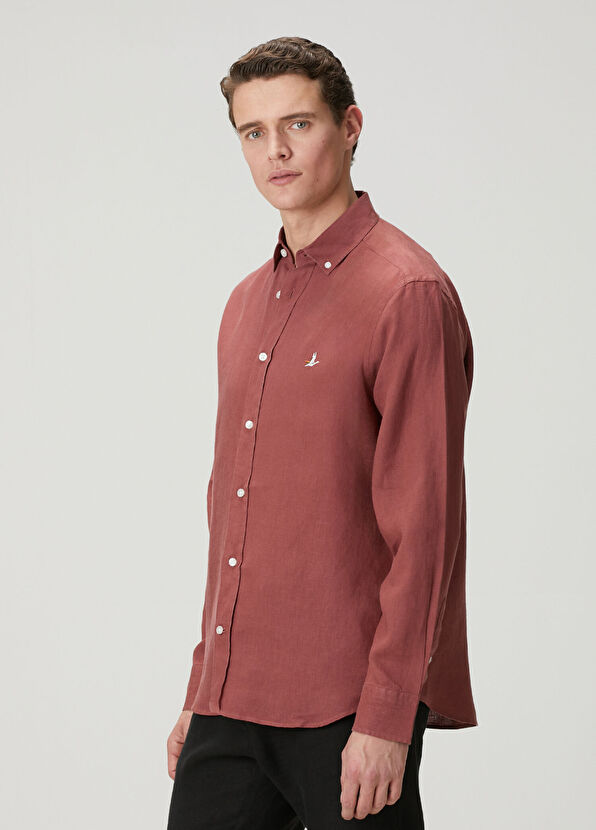 Beymen Club Dusty Rose Comfort Fit Linen Shirt - 4