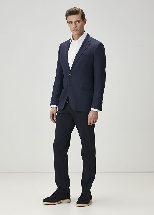 Navy Blue Eyelet Textured Blazer Beymen Club Navy Blue Eyelet Textured Blazer - 3