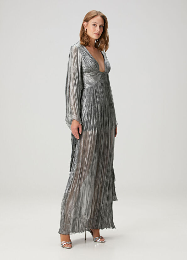 Catia Antrasit Maksi İpek Abiye Elbise - Görsel 2