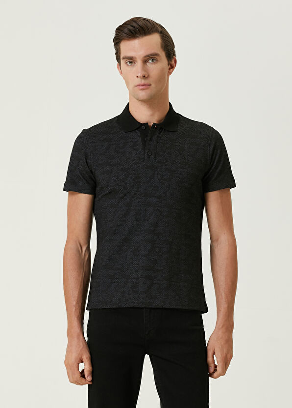 Beymen Club Slim Fit Siyah Polo Yaka Kamuflaj Dokulu T-shirt - 1