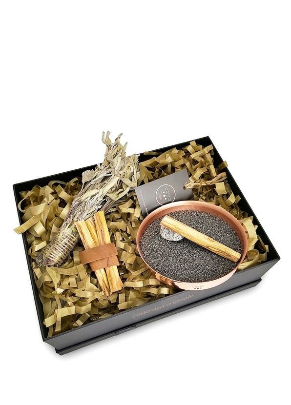 Coho Objet Coho Box Artisan Shiny Copper Zen Incense Burner 3 Palo Santo Sage Incense Gift Set - 1