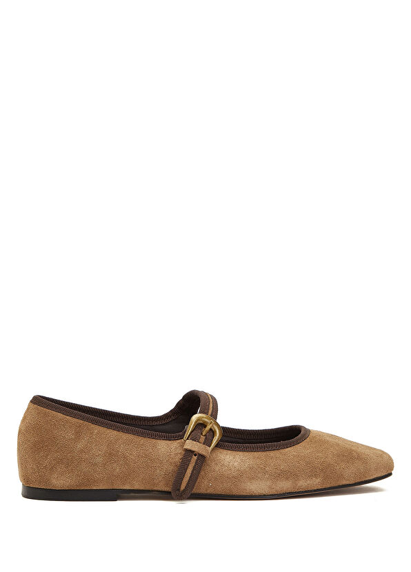 Beymen Club Camel Buckle Mary Jane Suede Ballet Flats - 1