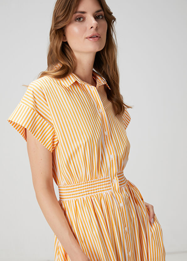 Beymen Club Turuncu Beyaz Çizgili Midi Gömlek Elbise - 2