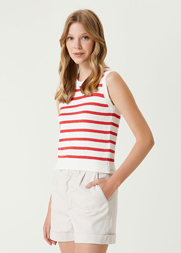 Beymen Club Red White Striped Knit Tank Top - 1
