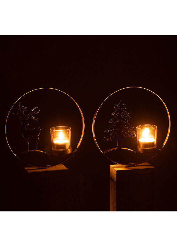 Chakra Zigo Beige Tree Patterned Tealight Candle Holder - 2