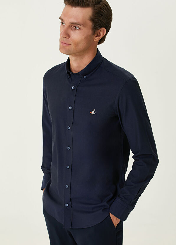 Beymen Club Slim Fit Navy Blue Oxford Shirt - 2