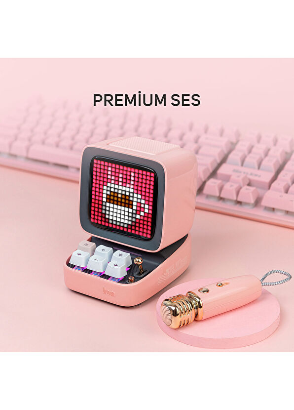 Divoom Ditoo-5M Pembe Kablosuz Uyarlanabilir Piksel Ekranlı Taşınabilir Karaoke Mikrofonlu Bluetooth Hoparlör - 2