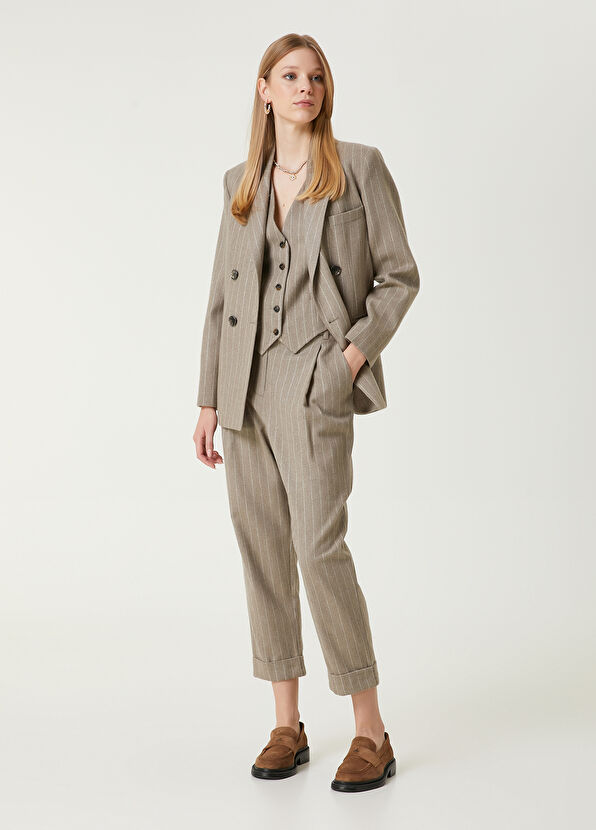 Beymen Club Camel Çizgili Yün Yelek - 4